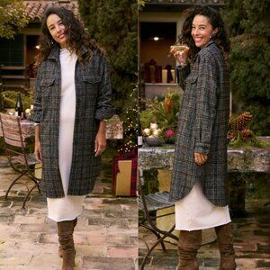 Frank‎ & Eileen Gavin Jacket Ireland Wool Black Blue Plaid Shirt Size XS